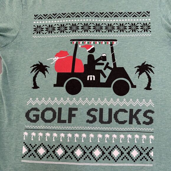 Travis Matthew Golf Sucks Tee Mens Small Green Santa Christmas Short Sleeve - Picture 2 of 8